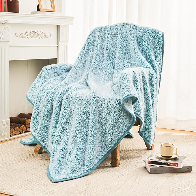 EMME Soft Sherpa Fleece Blanket Reversible Plush Fluffy Large Blanket, Light by EMME
