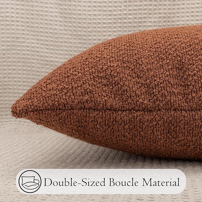 14x36 inch Boucle Lumbar Pillow Cover, Rust Woven Texture Neutral Long Pillow - Image 6
