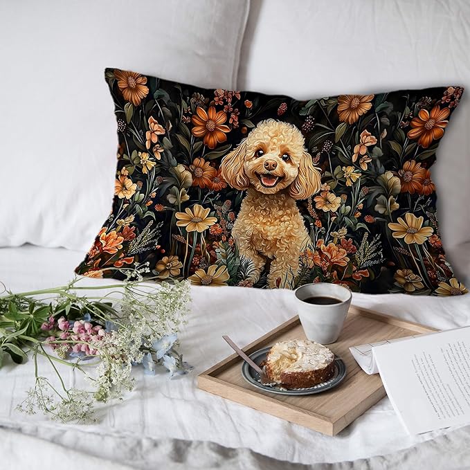 Moody Floral Poodle Pillow Covers 12x20 Set of 2, Poodle Gifts, Dark - Image 6