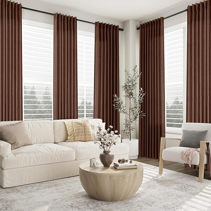 Rustic Brown Pinch Pleated Linen Curtains 90 Inch Length 2 Panels - Image 8