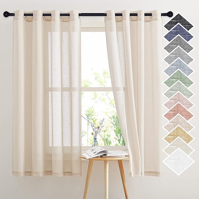 NICETOWN Natural Open Linen Weave Flax Sheer Window Curtains, Ring Top Semi by NICETOWN