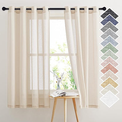 NICETOWN Natural Open Linen Weave Flax Sheer Window Curtains, Ring Top Semi by NICETOWN