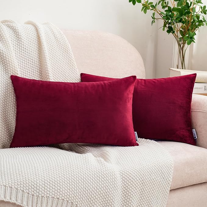 HWY 50 Burgundy Red Velvet Rectangular Throw Pillow Covers 12x20 Inch by HWY50
