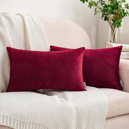 HWY 50 Burgundy Red Velvet Rectangular Throw Pillow Covers 12x20 Inch by HWY50