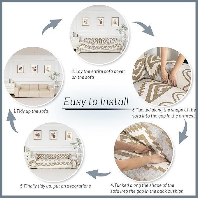 MYSKY HOME Boho Couch Cover for Dogs Washable Khaki Rhombic Couch Sofa - Image 6
