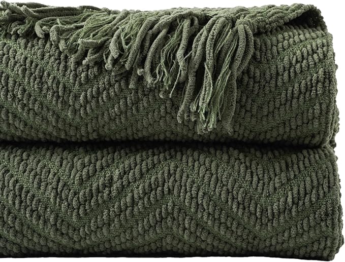 BATTILO HOME Olive Green Chenille Throw Blanket by BATTILOHOME
