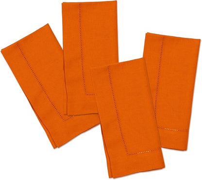 Home Ekaa Cotton Linen Dinner Napkin Set of 4 – Hemstitch Pumpkin Cloth Dinner by HomeEkaa