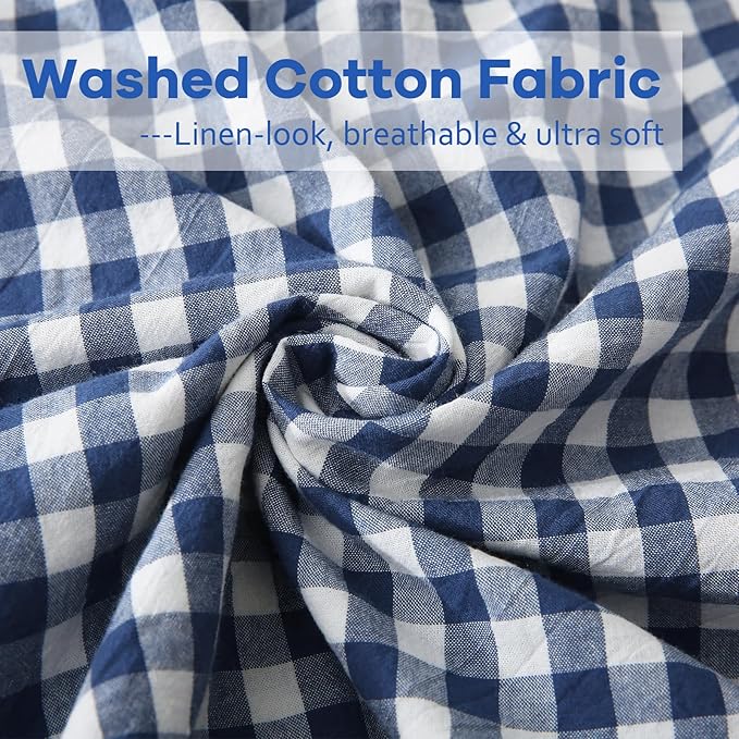 2 Pack Navy Blue White Plaid Ruffle Gingham Pillow Shams Standard Size - Image 6
