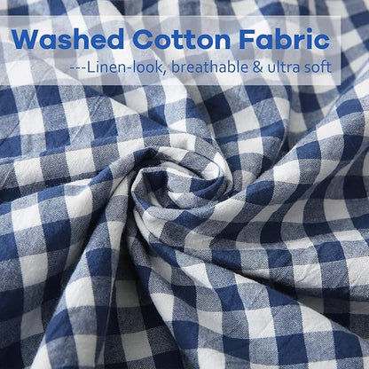 2 Pack Navy Blue and White Plaid Ruffle Gingham King Size Pillow Shams - Image 6