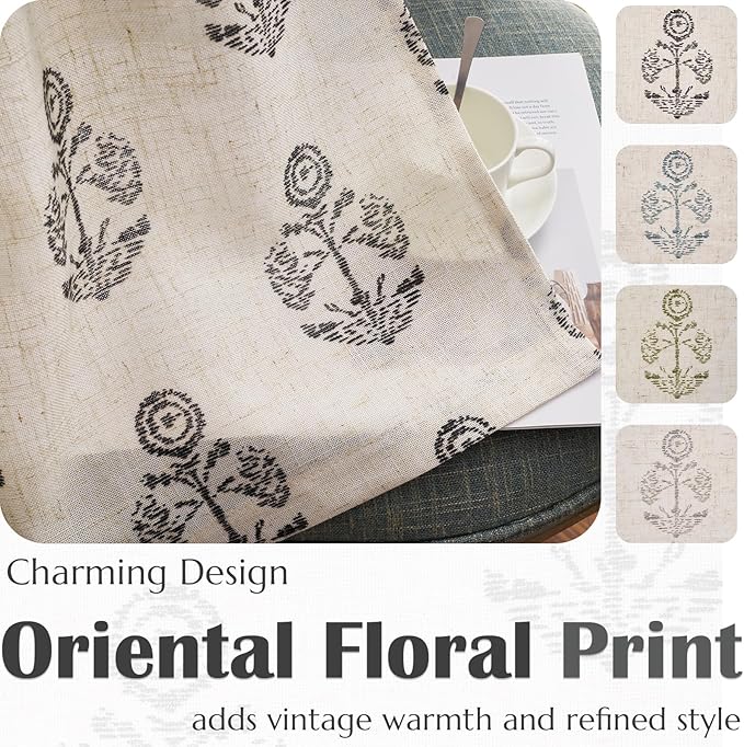 jinchan Linen Kitchen Curtains 36 Inch Floral Tier Curtains Farmhouse Cottage - Image 6