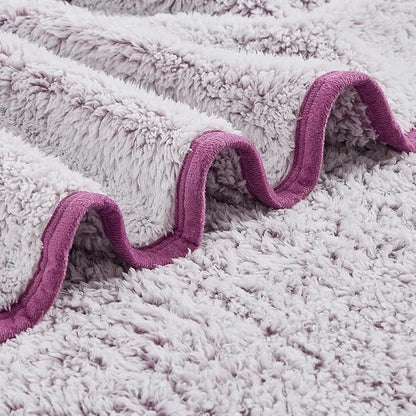 EMME Soft Sherpa Fleece Blanket Reversible Plush Fluffy Large Blanket, Light - Image 4