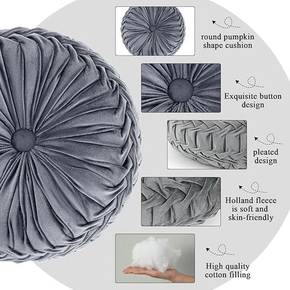 3 Pcs Round Throw Pillows Decorative Velvet Pleated Throw Pillows 15'' Diameter - Image 3