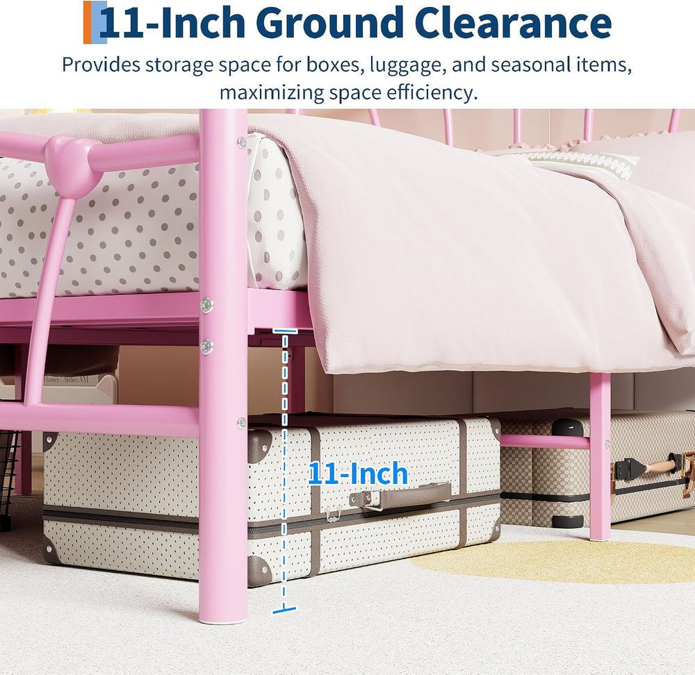GarveeHome Twin Size Bed Frame, Metal Bed Frame with Headboard, Pink