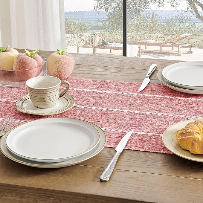 ZeeMart Farmhouse Braided Striped Table Runner, Rustic Red Table Runners 72 - Image 5