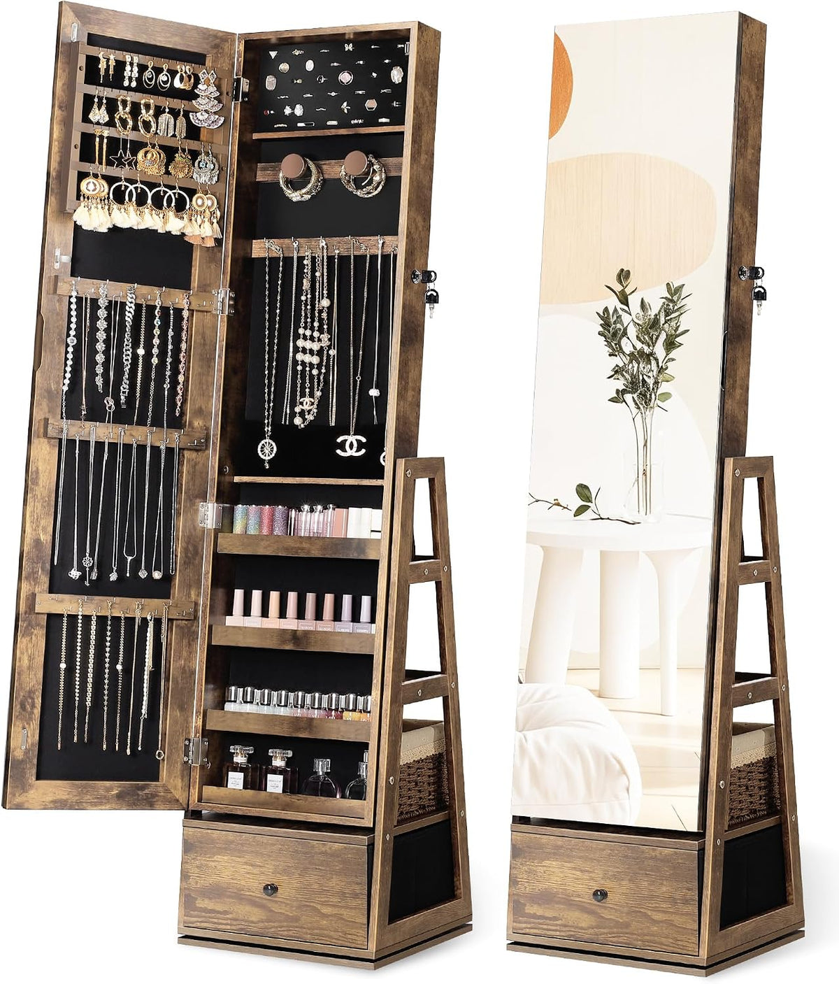 nicetree 360° swivel jewelry cabinet, full length mirror, main product view