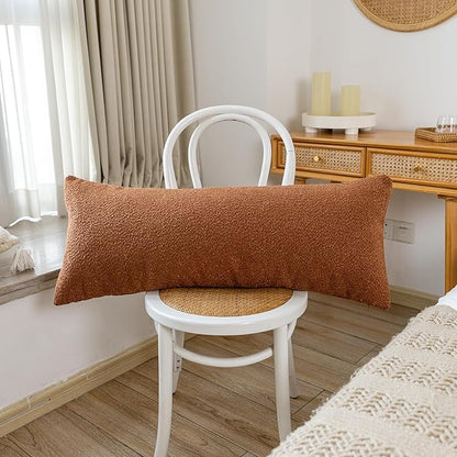 14x36 inch Boucle Lumbar Pillow Cover, Rust Woven Texture Neutral Long Pillow - Image 8