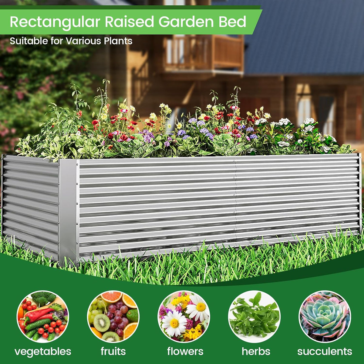 tall 8ft galvanized raised garden bed outdoor,above ground, side view