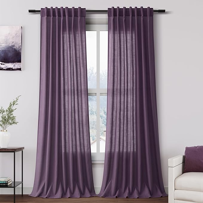 Nanspring Plum Linen Curtains 90 Inch Long 2 Panels Set by Nanspring