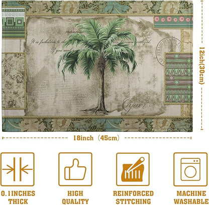 Tropical Palm Tree Placemats Set of 4 Summer Vintage Green Leaf Kitchen Table - Image 4