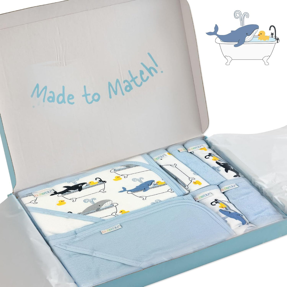 butterblu splash squad hooded towels & washcloths 100%, side view