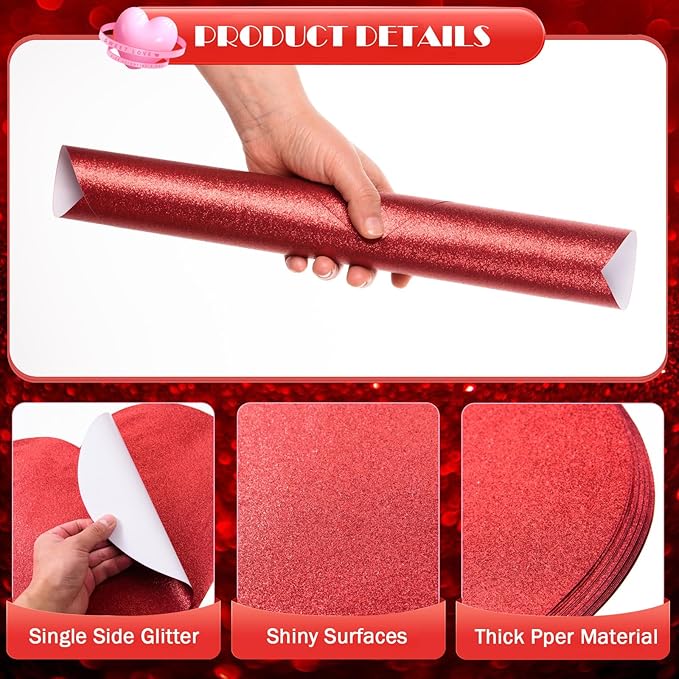 MixTeach 60 Pack Valentine's Day Glitter Heart Placemats Red Sparkle Paper - Image 3