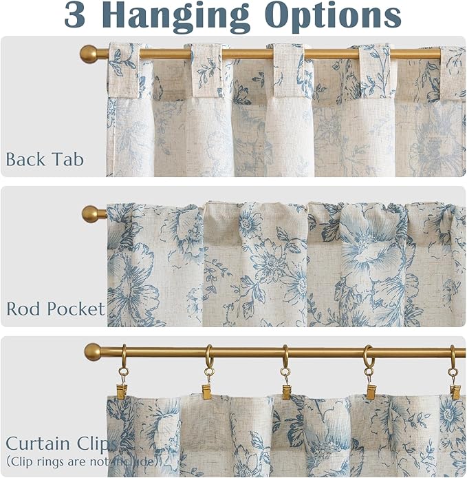 jinchan Linen Floral Tier Curtains 54 Inch Farmhouse Botanic Cafe Curtains - Image 8