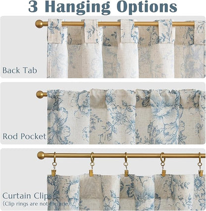 jinchan Linen Floral Tier Curtains 24 Inch Farmhouse Botanic Cafe Curtains - Image 8