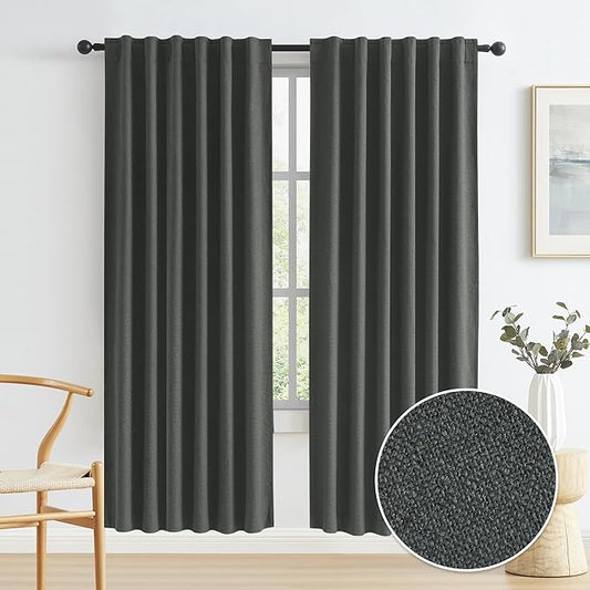 KEQIAOSUOCAI 80 Inch Blackout Linen Curtains 2 Panels, Sun Heat Blocking Closet by KEQIAOSUOCAI