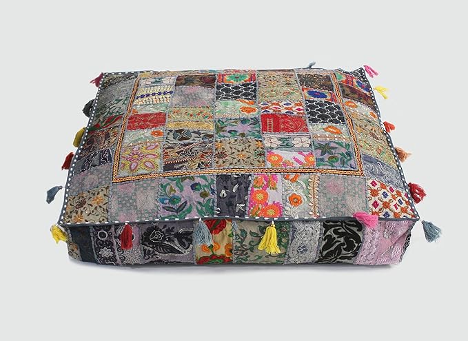 CRAFT KALA Indian Square Patchwork Traditional Pouf Cover Indian Living Room - Image 8