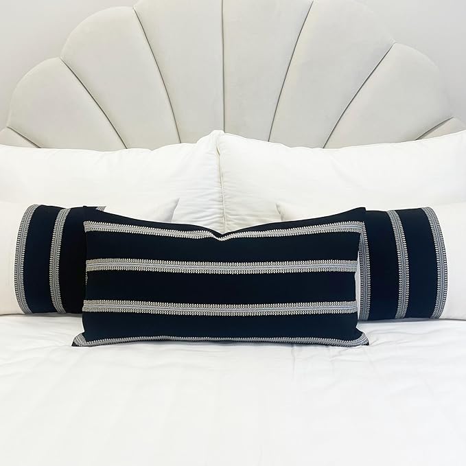 Slow Cow Decorative Rectangular Throw Pillow Cover Striped Textured Lumbar - Image 2