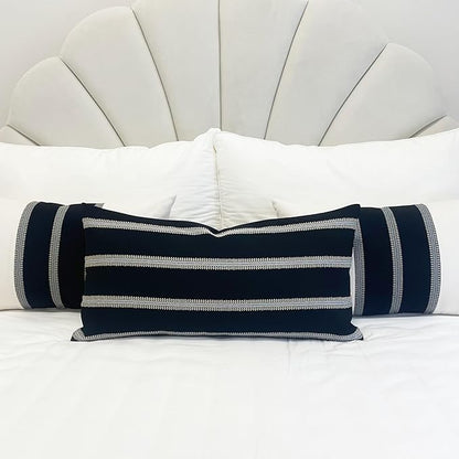 Slow Cow Decorative Rectangular Throw Pillow Cover Striped Textured Lumbar - Image 2