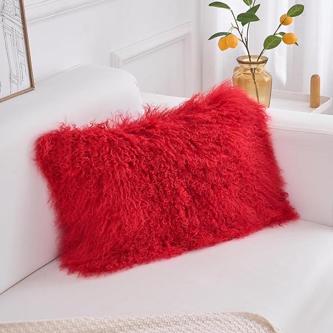 Genuine Mongolian Lamb Fur Pillow Cover – 12"x20" Rectangular Cushion Case – - Image 3