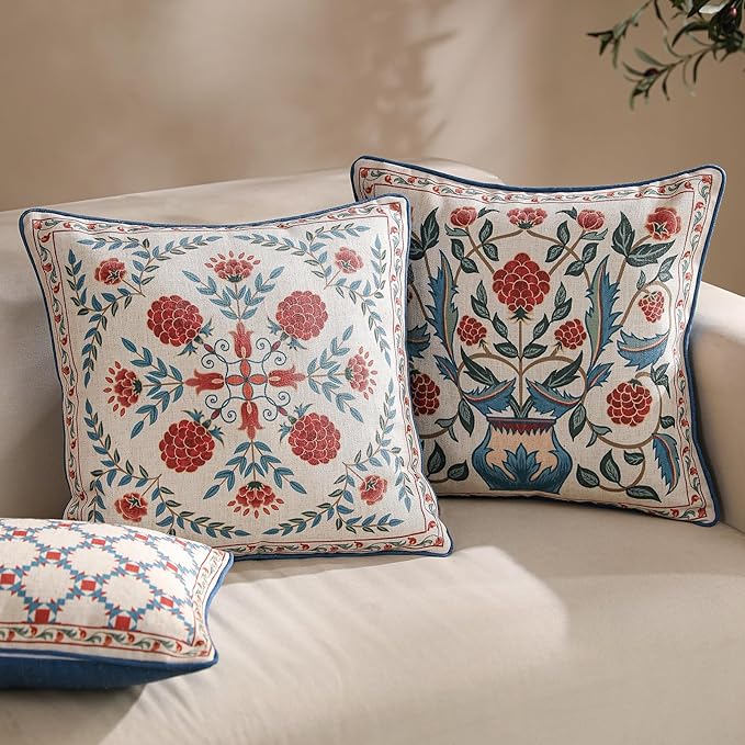 patdrea Designer Throw Pillow Covers Set of 4, Brilliant Vintage Red Tropical - Image 2