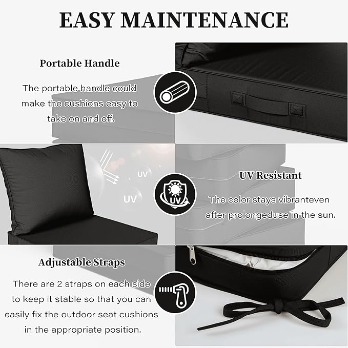 Outdoor Seat Cushion Set 22 L × 22 W × 4 H Inch Waterproof & Fade Resistant - Image 4