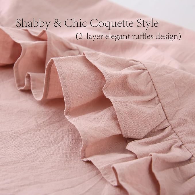 2 Pack Dust Pink Ruffle King Size Pillow Covers, 100% Washed Cotton Envelope - Image 4