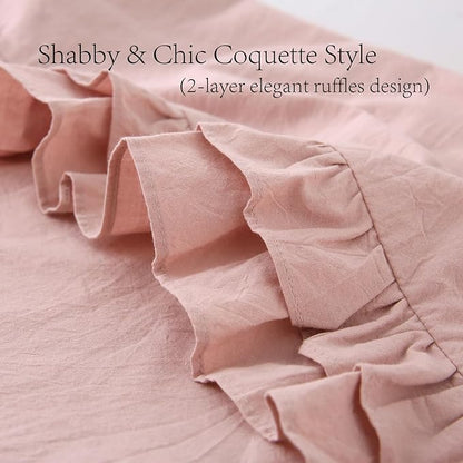 2 Pack Dust Pink Ruffle King Size Pillow Covers, 100% Washed Cotton Envelope - Image 4