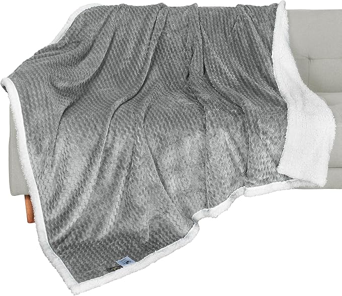 Catalonia Grey Sherpa Throws Blanket, Super Soft Comfy Fluffy Fuzzy Fleece by Catalonia