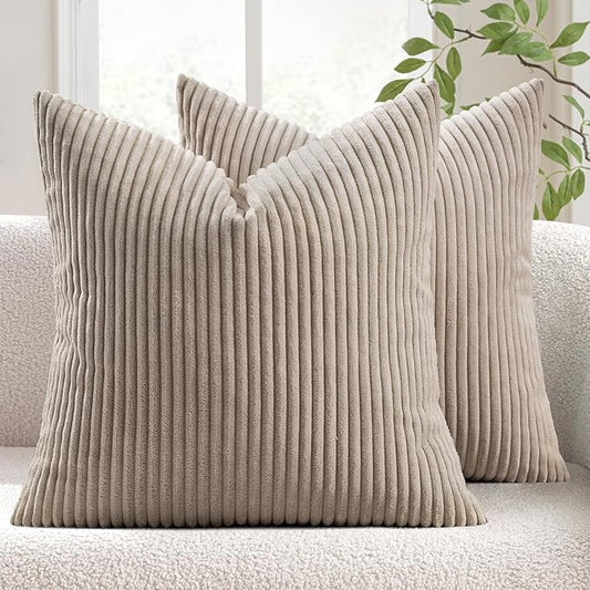 MIULEE Pack of 2 Corduroy Soft Soild Decorative Square Throw Pillow Covers by MIULEE