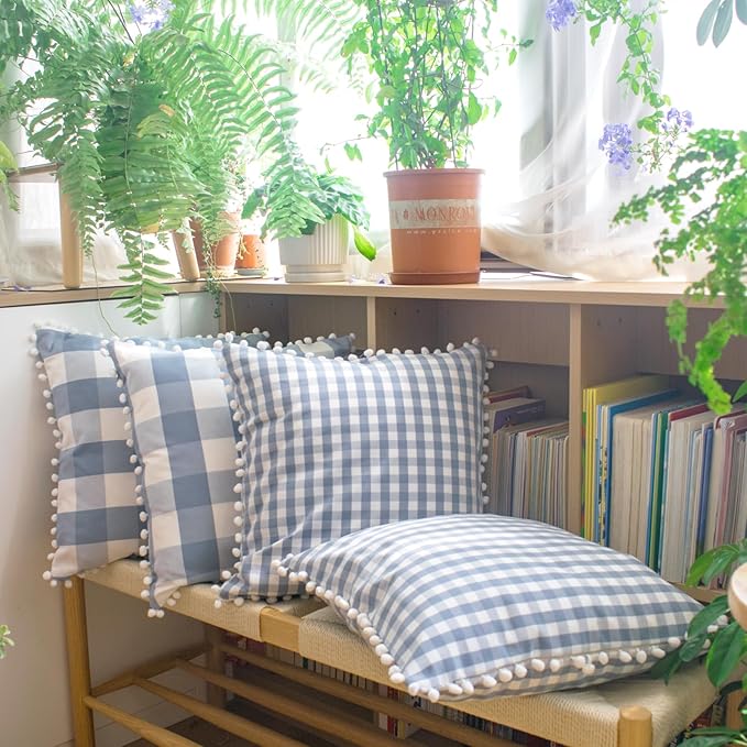 HOPLEE Light Blue Pillow Covers 16x16 Farmhouse Buffalo Check Pillows Covers - Image 9