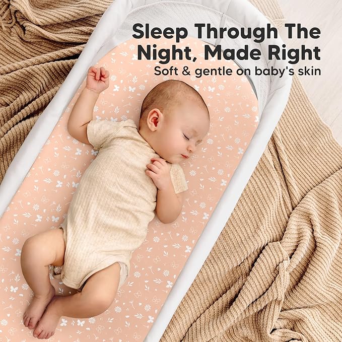 2-pk Waterproof Bassinet Sheets Girls, Cotton - Image 8