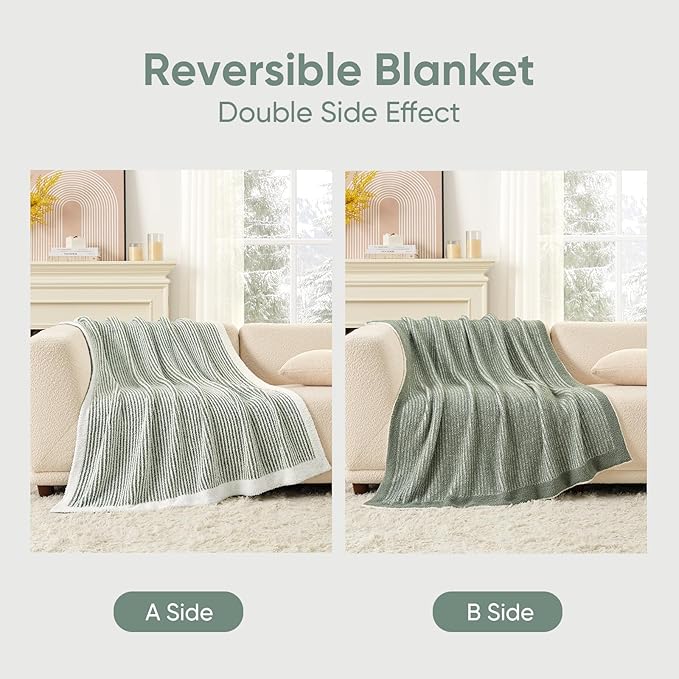 Snuggle Sac Warm Throw Blanket for Couch, Fuzzy Microfiber Knit Stripe Blankets - Image 4