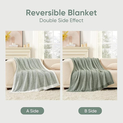 Snuggle Sac Warm Throw Blanket for Couch, Fuzzy Microfiber Knit Stripe Blankets - Image 4