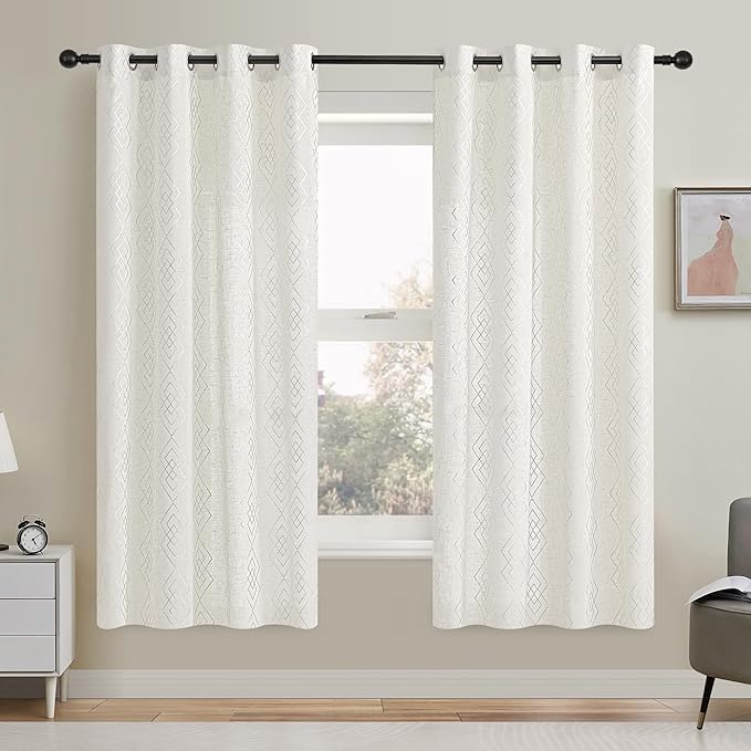 Linen Curtains for Bedroom, Moroccan Beige Light Filtering Curtain 2 Panels - Image 2