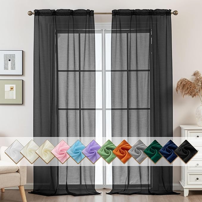 Black Sheer Curtains 108 Inches Extra Long, Privacy Semi Sheer Curtains by ABLUEN