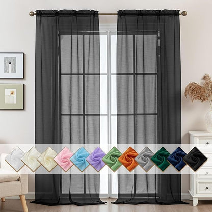Black Sheer Curtains 108 Inches Extra Long, Privacy Semi Sheer Curtains by ABLUEN