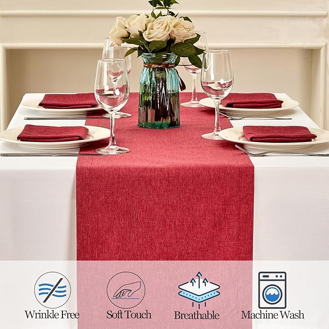 Mebakuk Linen Farmhouse Table Runner Large Burlap Style Soft and Waterproof - Image 4