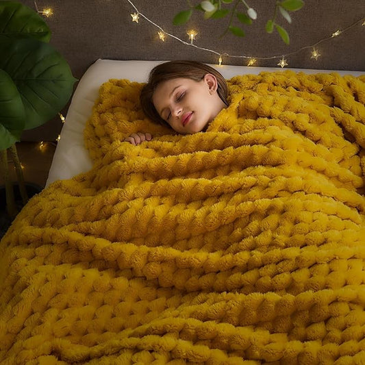 NEWCOSPLAY Super Soft Queen Blanket Mustard Yellow Premium Silky Flannel Fleece by NEWCOSPLAY