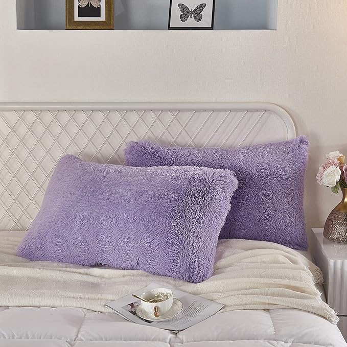 Uhamho Set of 2 Standard Faux Fur Throw Pillow Covers Soft Velvet Decorative - Image 2