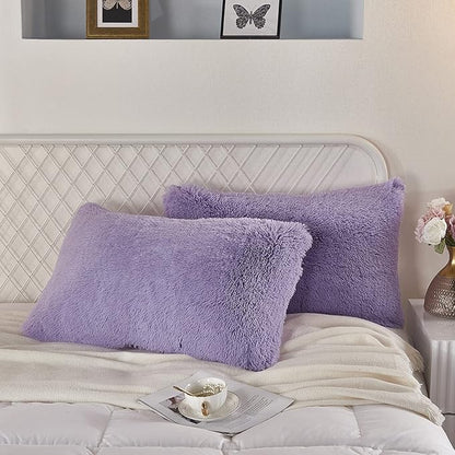 Uhamho Set of 2 Standard Faux Fur Throw Pillow Covers Soft Velvet Decorative - Image 2