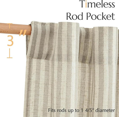 jinchan Striped Linen Kitchen Curtains 54 Inches Short Curtains Farmhouse - Image 7